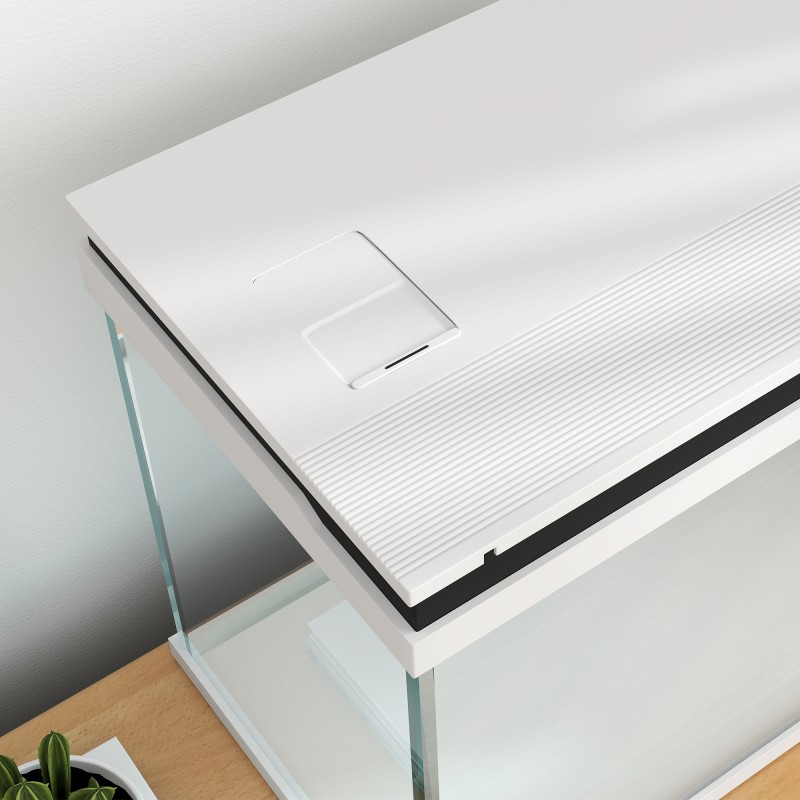 Lasinen akvaario 41 l sisäänrakennetulla suodattimella, vesipumpulla ja LED-valoilla, valkoinen/musta