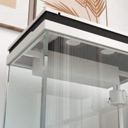 Lasinen akvaario 41 l sisäänrakennetulla suodattimella, vesipumpulla ja LED-valoilla, valkoinen/musta