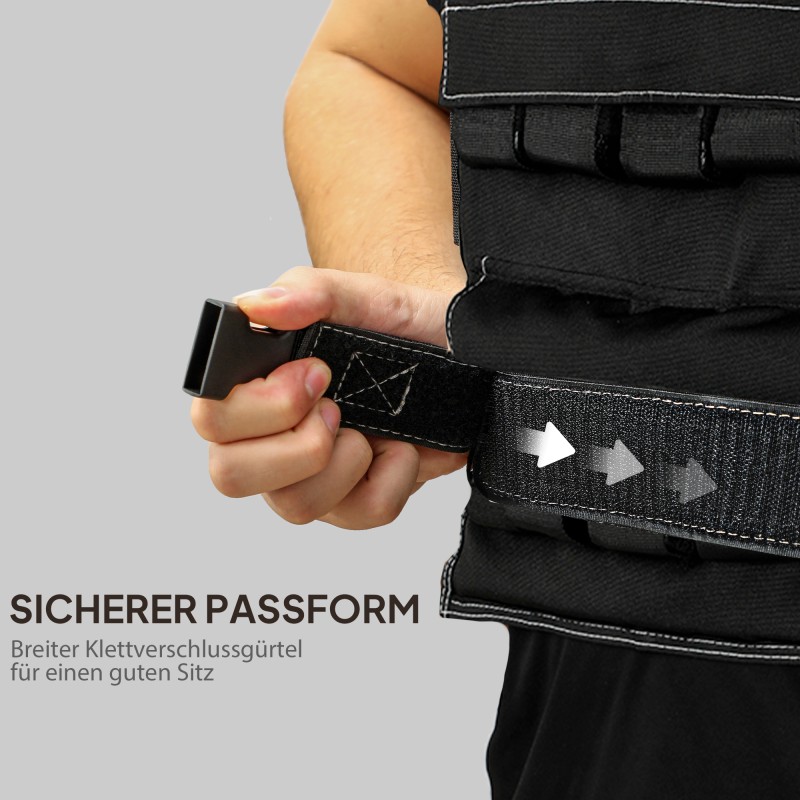 Säädettävä painoliivi 1–20 kg irrotettavilla metallipainoilla ja heijastimilla, musta