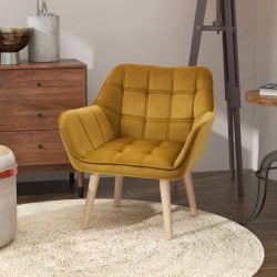 Nojatuoli skandinaavinen samettimainen verhoilu kumipuujalat 67 x 61,5 x 71 cm keltainen