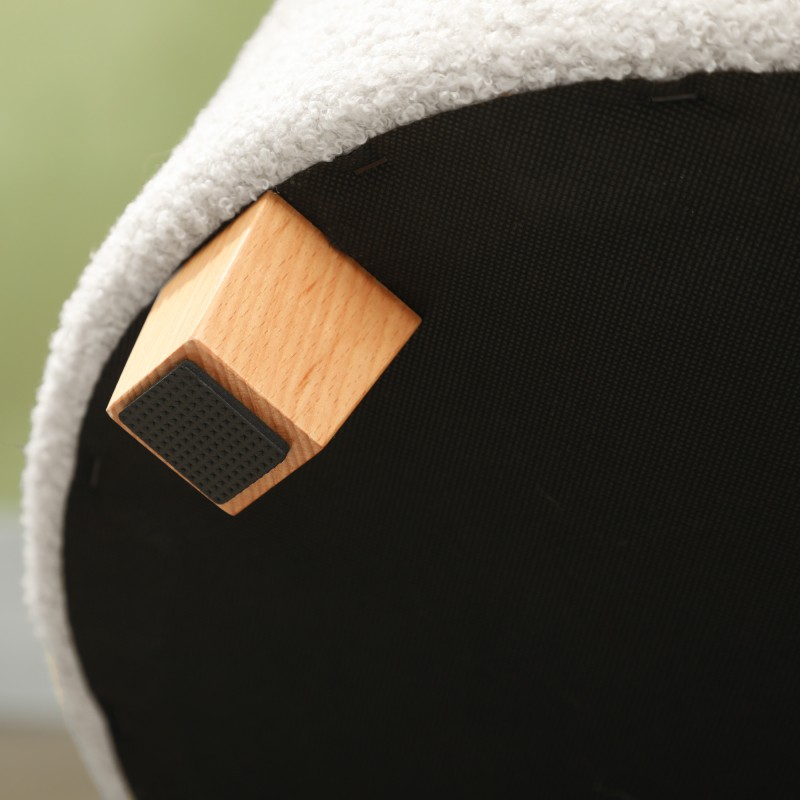 Säilytysrahi kannella ja puujaloilla, pyöreä istuinrahi 45x41 cm, 40,5 L, valkoinen