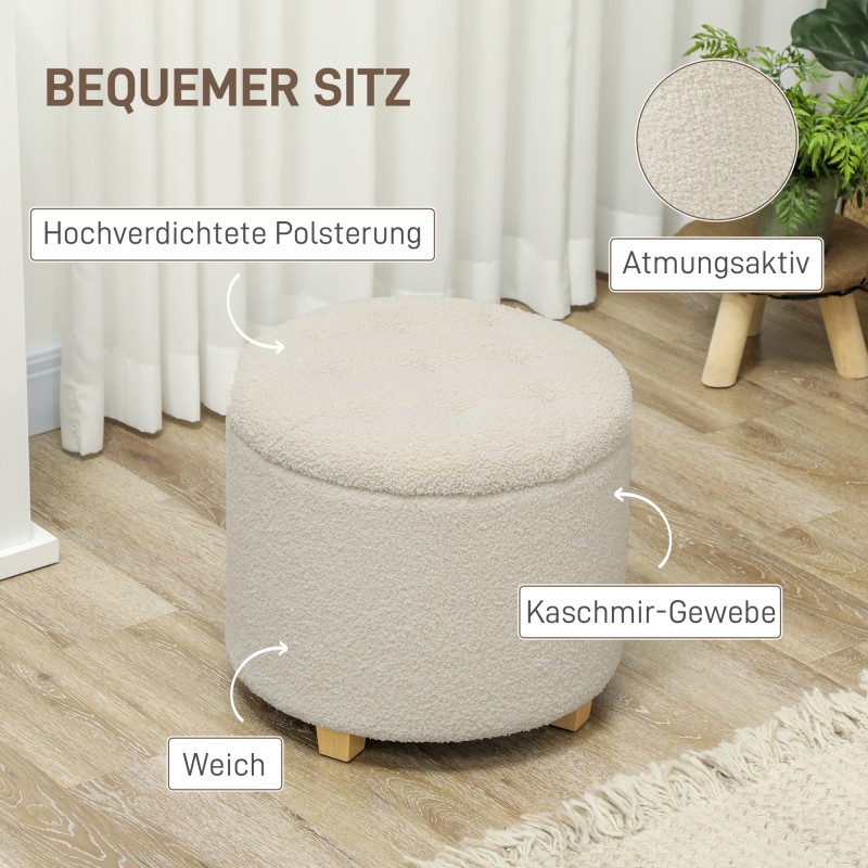 Säilytysrahi olohuoneeseen, puujalat, Ø45 x 41 cm, 40,5 L, kermanvalkoinen