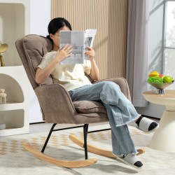Keinutuoli lepotuoli sisäkäyttöön, pyökkirunko, leveä istuin, korkea selkänoja, ruskea, kantavuus 120 kg