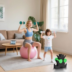 Käsipainosarja telineellä kotitreeniin 6 kpl (2 x 1 kg, 2 x 3 kg, 2 x 5 kg), harmaa/vihreä/turkoosi