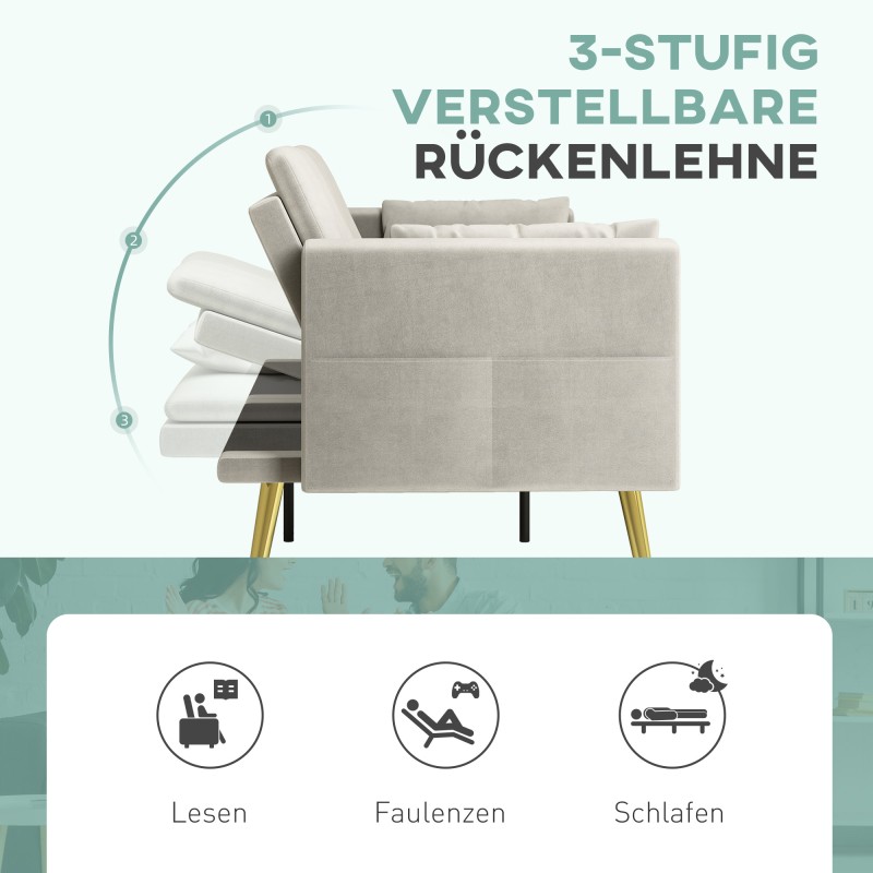2-istuttava vuodesohva, säädettävä selkänoja, samettimainen kangas, 181 cm, beige