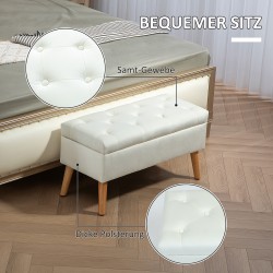 Säilytyspenkki samettimaisella kangasverhoilulla, puujalat, 80 x 35 x 42 cm, valkoinen