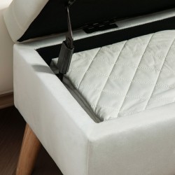 Säilytyspenkki samettimaisella kangasverhoilulla, puujalat, 80 x 35 x 42 cm, valkoinen