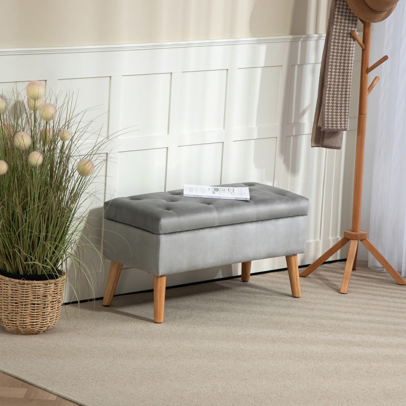 Säilytysrahi olohuoneeseen ja makuuhuoneeseen, samettipintainen kangas, puujalat, 80 x 35 x 42 cm, harmaa