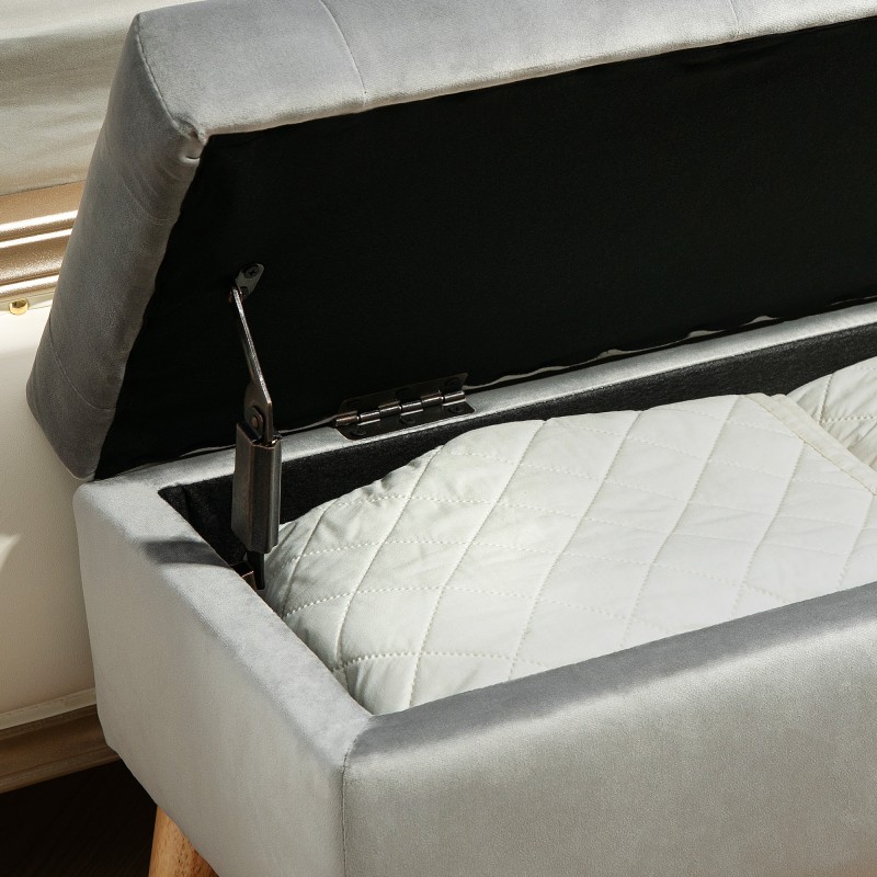 Säilytysrahi olohuoneeseen ja makuuhuoneeseen, samettipintainen kangas, puujalat, 80 x 35 x 42 cm, harmaa