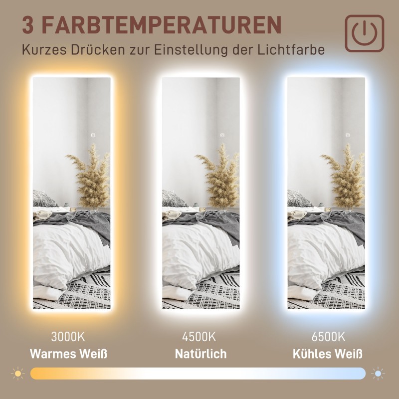 LED-kokovartalopeili, kehyksetön seinäpeili, himmennettävä, kosketusohjaus, 40 x 120 cm