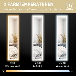 Täyspitkä LED-peili 40 x 160 cm, dimmattava, 3 valonväriä, tammikehys