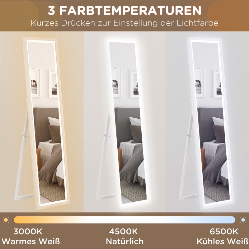 Kokovartalopeili LED-valaistuksella, dimmattava, 3 värilämpötilaa, 40 x 160 cm, valkoinen