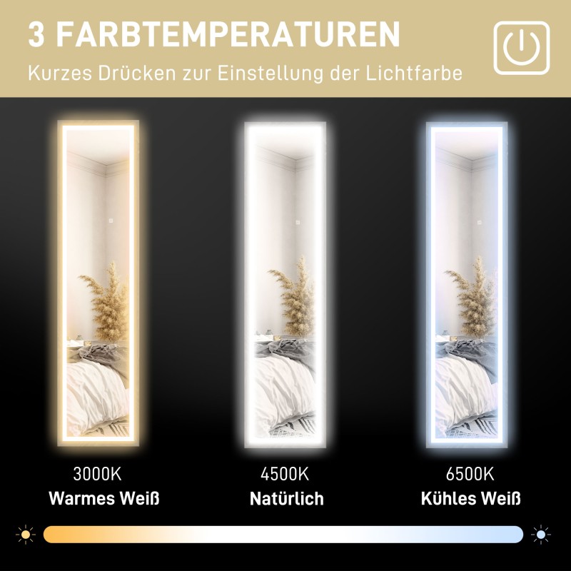 LED-kokofiguurin peili kosketusohjauksella, himmennettävä, 3 värilämpötilaa, 40 x 160 cm, harmaa