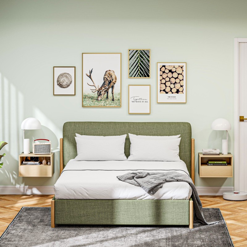 Seinään kiinnitettävä yöpöytäsetti makuuhuoneeseen, lastulevy, 45 x 35 x 27,5 cm, 2 kpl, luonnonvärinen