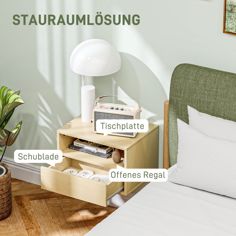 Seinään kiinnitettävä yöpöytäsetti makuuhuoneeseen, lastulevy, 45 x 35 x 27,5 cm, 2 kpl, luonnonvärinen