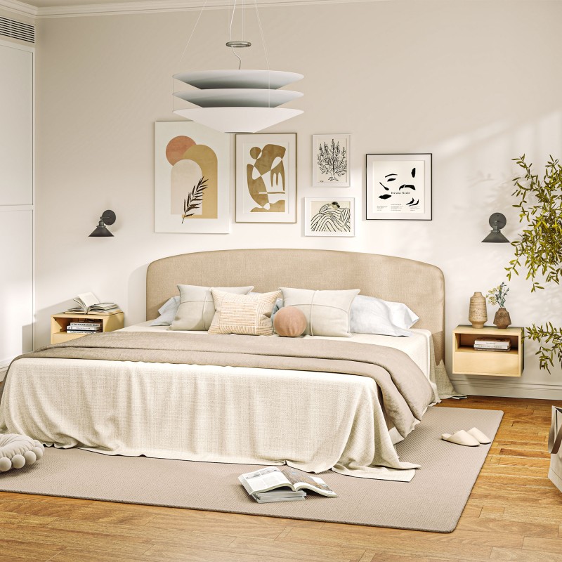 Seinään kiinnitettävä yöpöytäsetti makuuhuoneeseen, lastulevy, 45 x 35 x 27,5 cm, 2 kpl, luonnonvärinen