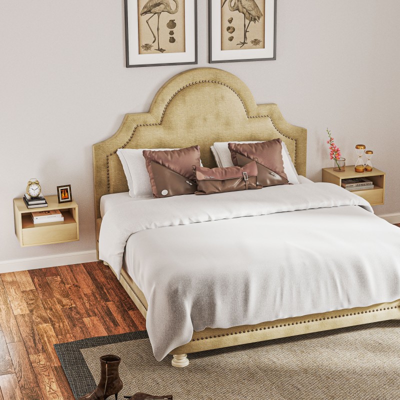 Seinään kiinnitettävä yöpöytäsetti makuuhuoneeseen, lastulevy, 45 x 35 x 27,5 cm, 2 kpl, luonnonvärinen