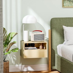 Seinään kiinnitettävä yöpöytäsetti makuuhuoneeseen, lastulevy, 45 x 35 x 27,5 cm, 2 kpl, luonnonvärinen