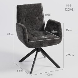 Nojatuoli, pyörivä 360°, kangasverhoilu, teräsjalat, kantavuus 120 kg, musta