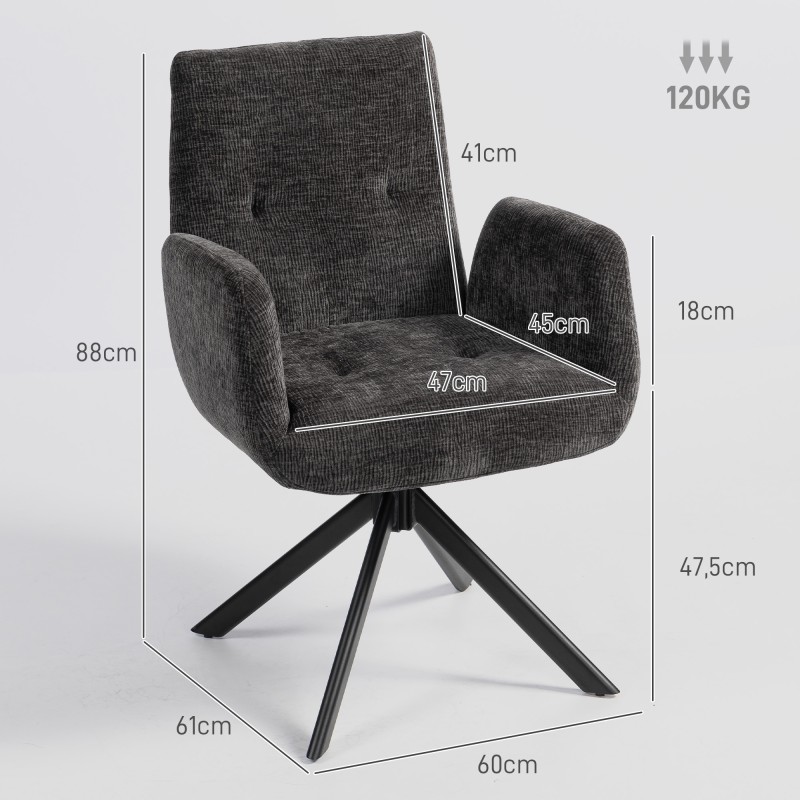 Nojatuoli, pyörivä 360°, kangasverhoilu, teräsjalat, kantavuus 120 kg, musta