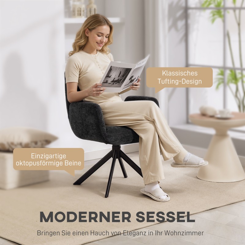 Nojatuoli, pyörivä 360°, kangasverhoilu, teräsjalat, kantavuus 120 kg, musta