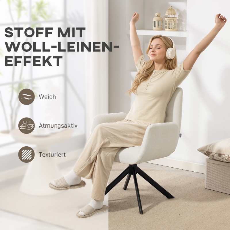 Kääntyvä nojatuoli olohuoneeseen, polyesteriverhoilu, kantavuus 120 kg, cremevalkoinen