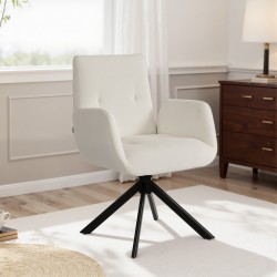 Kääntyvä nojatuoli olohuoneeseen, polyesteriverhoilu, kantavuus 120 kg, cremevalkoinen