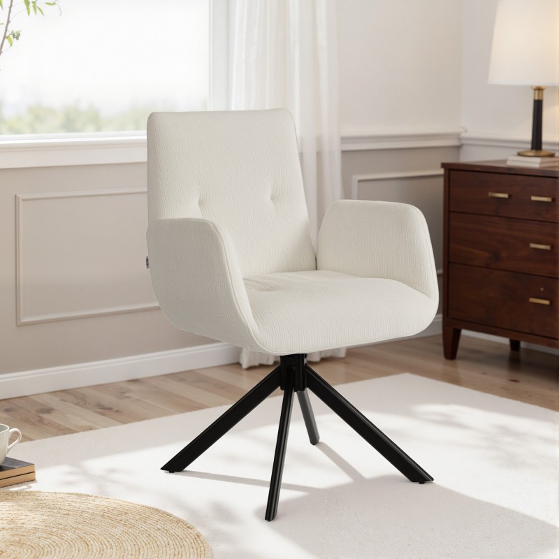 Kääntyvä nojatuoli olohuoneeseen, polyesteriverhoilu, kantavuus 120 kg, cremevalkoinen