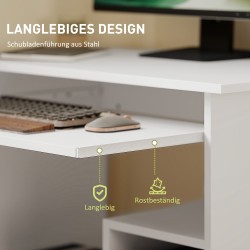 Tietokonepöytä / työpöytä, lastulevy ja metalli, 80 x 45 x 75 cm, valkoinen