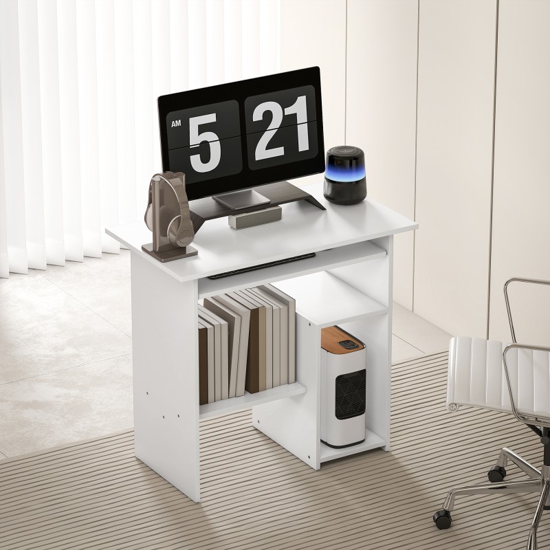 Tietokonepöytä / työpöytä, lastulevy ja metalli, 80 x 45 x 75 cm, valkoinen