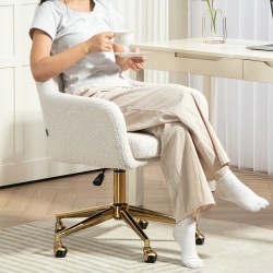 Kotitoimiston työtuoli, korkeussäädettävä samettimainen toimistotuoli pyörillä, metallijalka, kermanvalkoinen