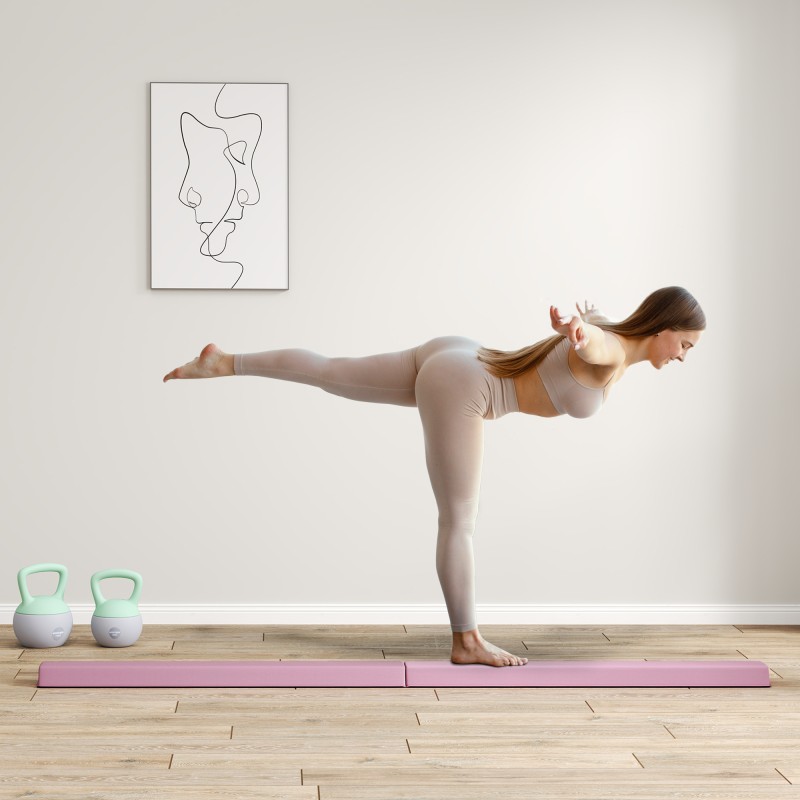 Tasapainopalkki voimisteluun, taittuva 2,4 m, EVA-ydin, liukumaton pohja, 3+ v, max 80 kg, rosa