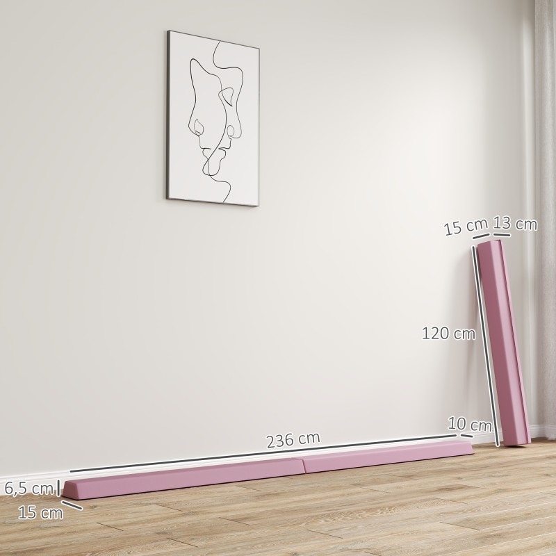 Tasapainopalkki voimisteluun, taittuva 2,4 m, EVA-ydin, liukumaton pohja, 3+ v, max 80 kg, rosa