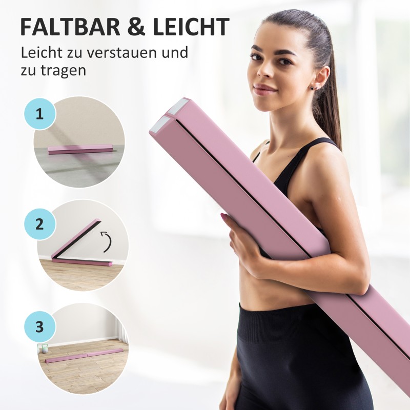 Tasapainopalkki voimisteluun, taittuva 2,4 m, EVA-ydin, liukumaton pohja, 3+ v, max 80 kg, rosa