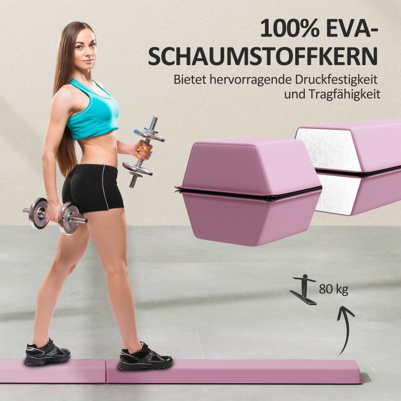 Tasapainopalkki voimisteluun, taittuva 2,4 m, EVA-ydin, liukumaton pohja, 3+ v, max 80 kg, rosa