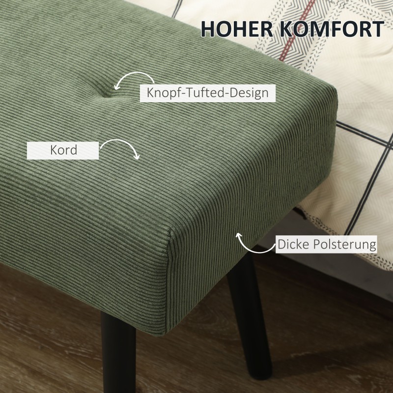 Penkkisohva cordukankaalla 100 x 36 x 45 cm, metallijalat, vihreä