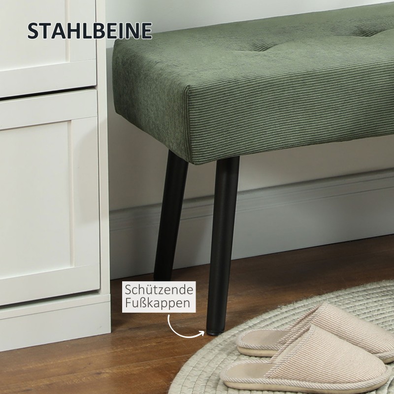 Penkkisohva cordukankaalla 100 x 36 x 45 cm, metallijalat, vihreä