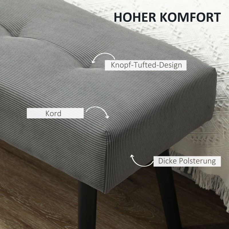 Säilytyspenkki cord-kankaalla ja metallijaloilla 100 x 36 x 45 cm harmaa