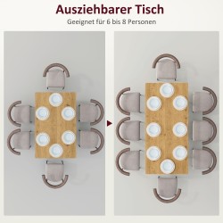 Jatkettava ruokapöytä 120–160 cm, 6–8 hengelle, MDF-taso ja teräsjalat, luonnon sävy