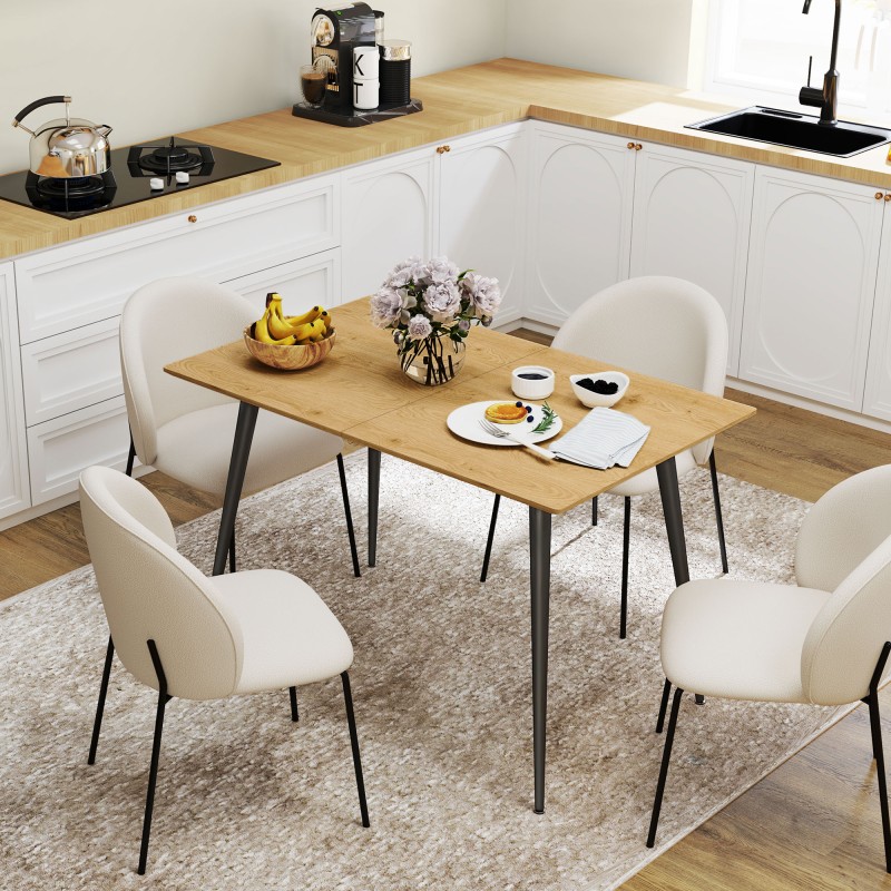 Jatkettava ruokapöytä 120–160 cm, 6–8 hengelle, MDF-taso ja teräsjalat, luonnon sävy