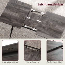 Jatkettava ruokapöytä 120–160x75x77 cm, MDF ja teräs, 6–8 hengelle, harmaa