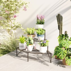 Nurkkamallinen kukkateline 3 tasoa metallia 87x60x60 cm musta sisä- ja ulkokäyttöön