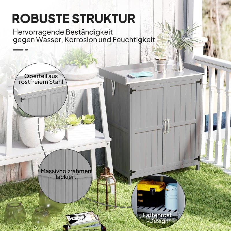 Ulkosäilytyskaappi ja puutarhatyöpöytä, puu ja ruostumaton teräs, 74 x 43 x 88 cm, harmaa