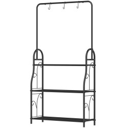 Metallinen 3 tasoinen kukkateline ripustuskoukuilla sisä ja ulkokäyttöön musta