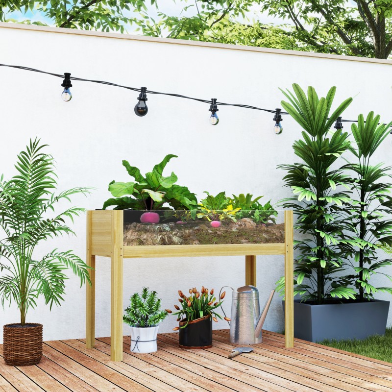Korotettu viljelylaatikko puusta, akryyliseinät, vedenpoistoaukot, 110 x 50 x 80 cm, 118 l, luonnonpuu