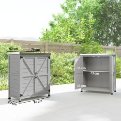 Puutarhakaappi ulkokäyttöön työtasolla, täyspuu ja sinkitty teräs, 79 x 43 x 92 cm, harmaa