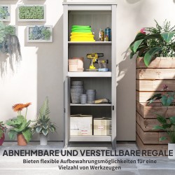 Puutarhakaappi ulkokäyttöön, kuusipuu, 60 x 60 x 160 cm, säädettävät hyllyt, vaaleanharmaa