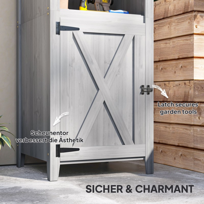 Puutarhakaappi ulkokäyttöön, kuusipuu, 60 x 60 x 160 cm, säädettävät hyllyt, vaaleanharmaa