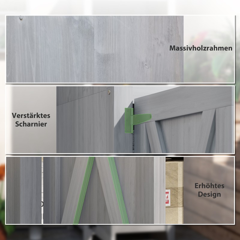 Puutarhakaappi ulkokäyttöön, kuusipuu, 60 x 60 x 160 cm, säädettävät hyllyt, vaaleanharmaa