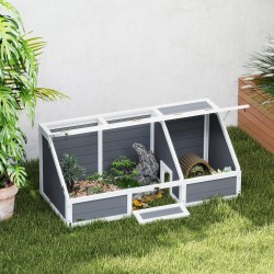 Kilpikonnalaatikko ulkokäyttöön, pohjaton kilpikonnien aitauksen ja talon yhdistelmä, kuusi ja galvanoitu teräs, vaaleanharmaa